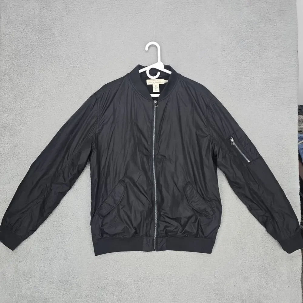 H&M LOGG Mens Large Black MA-1 Bomber Jacket Lightweight Flight Utility Pocket